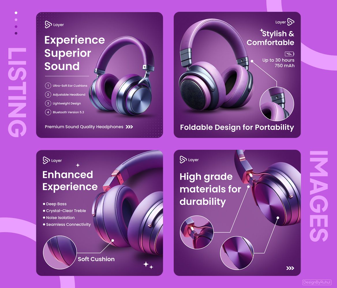 Premium Headphone Product Design – Modern E-Commerce Listing Images Design